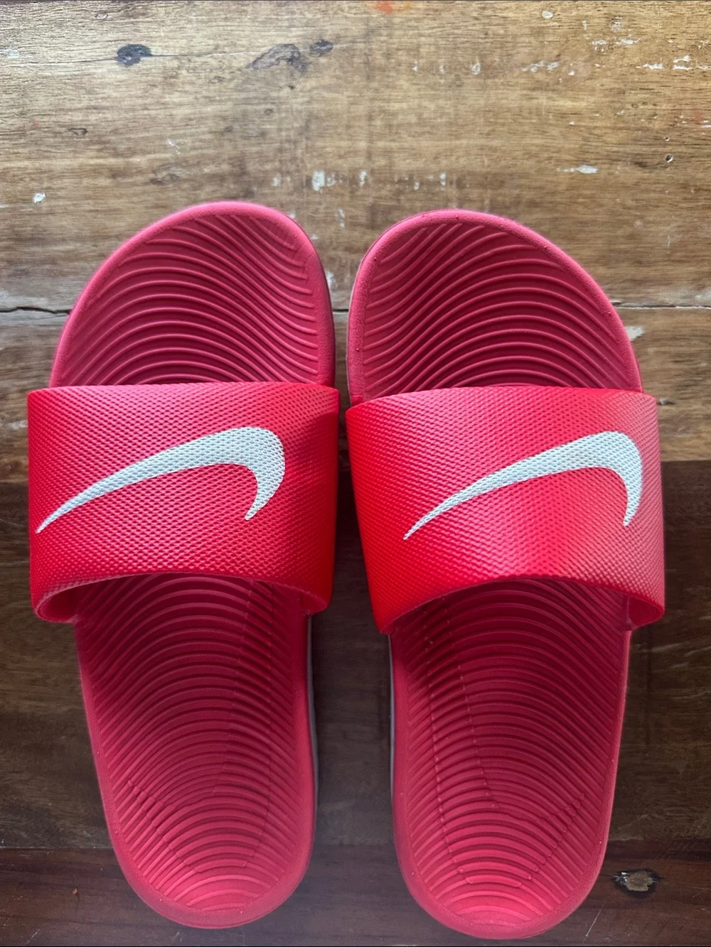 Nike Kids Red Slide Sandals with White Swoosh